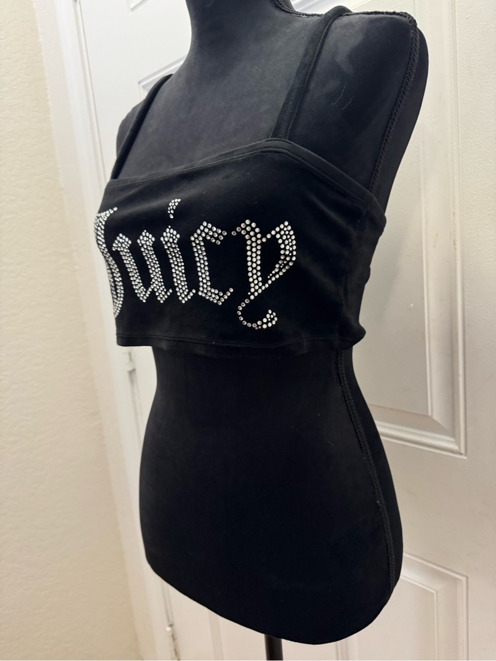 Juicy Couture Black Rhinestone Logo Crop Top 0376 - Picture 3 of 5